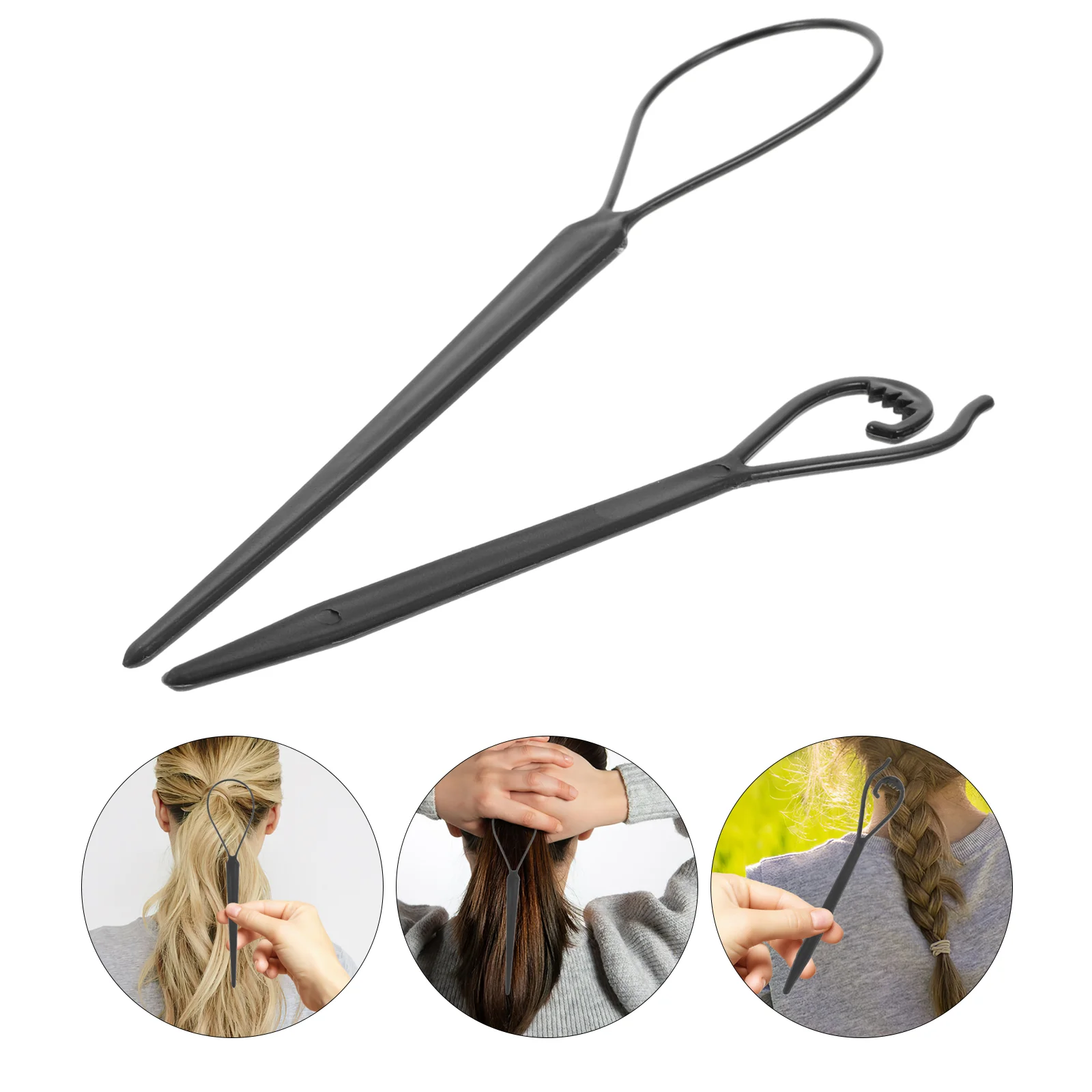 

2 Pcs Braiding Tool Hair Style Tools Styling Ponytail Pull Through for Black Women Hairdressing Acrylic Loop Threader
