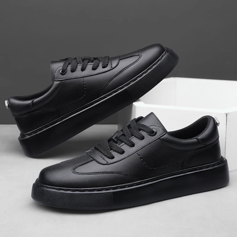 Baskets homme décontractées en cuir véritable à lacets_voghion.com