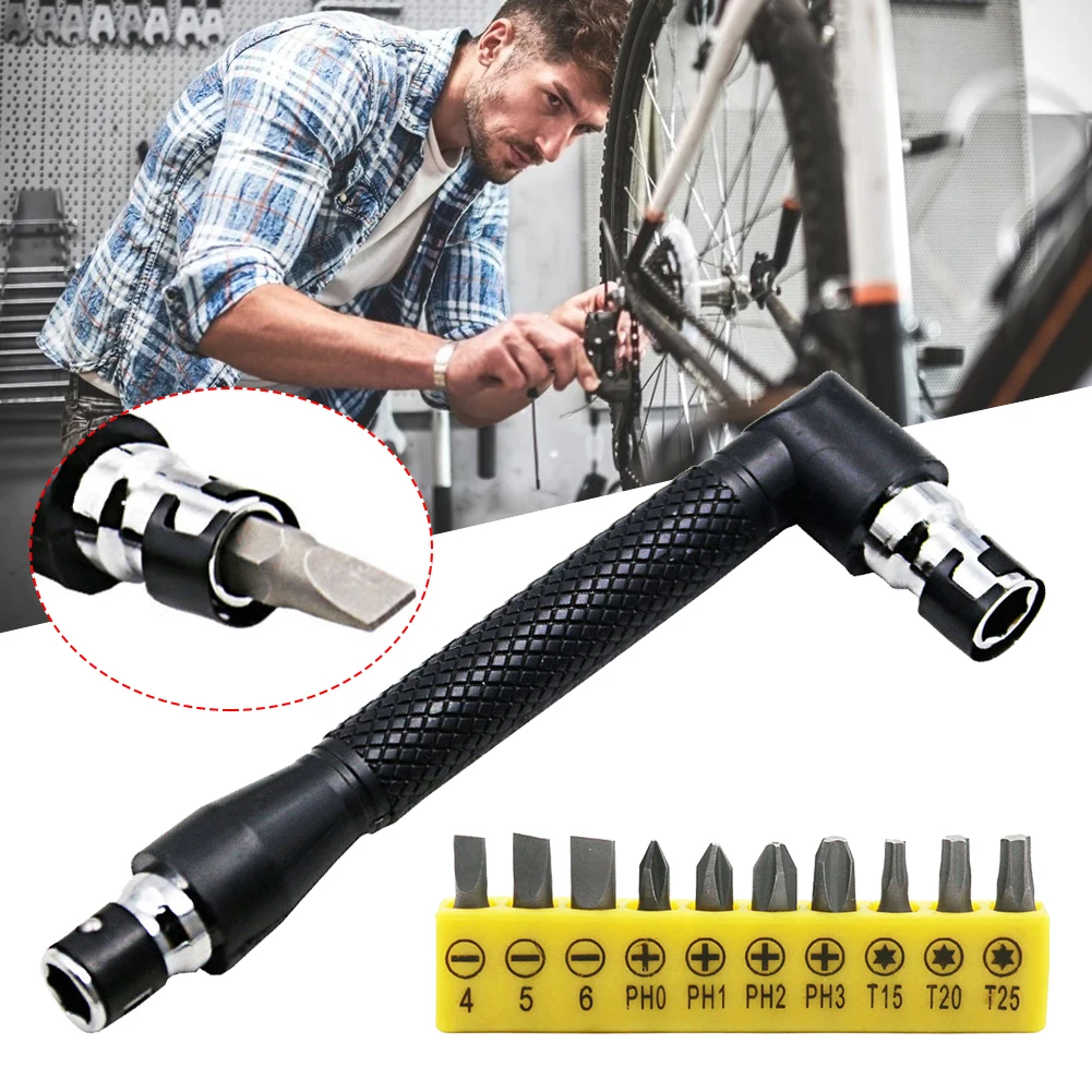 

L-shaped Wrench 1/4 Inch 6.35mm L-Shaped Socket Wrench Double Head Screwdriver with 10Pcs Screwdriver Bit Tool Accessories