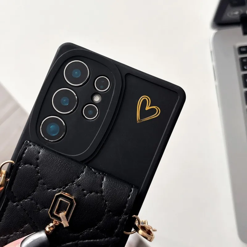 Crossbody Strap Wallet Case with Card Holder and Metal Lanyard