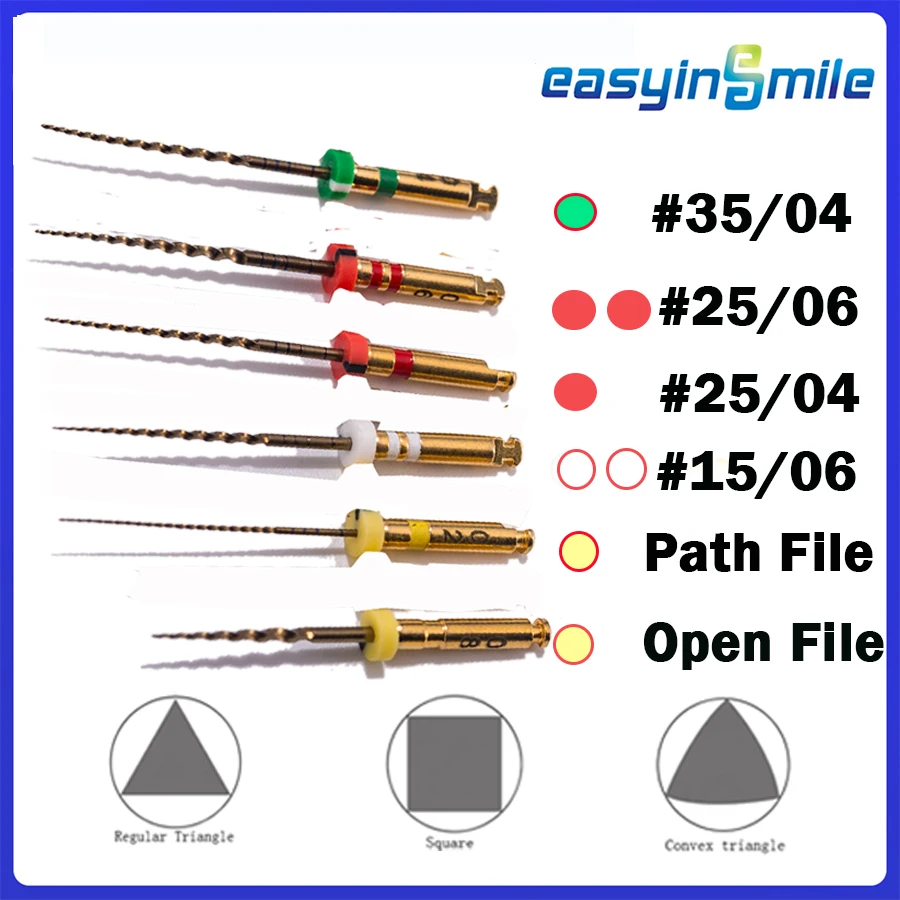 

6Pcs EASYINSMILE Dental Endo Rotary Files Endodontic Niti Engine Tips G3-Pro Gold Taper root curved canal Files 25mm For Motor