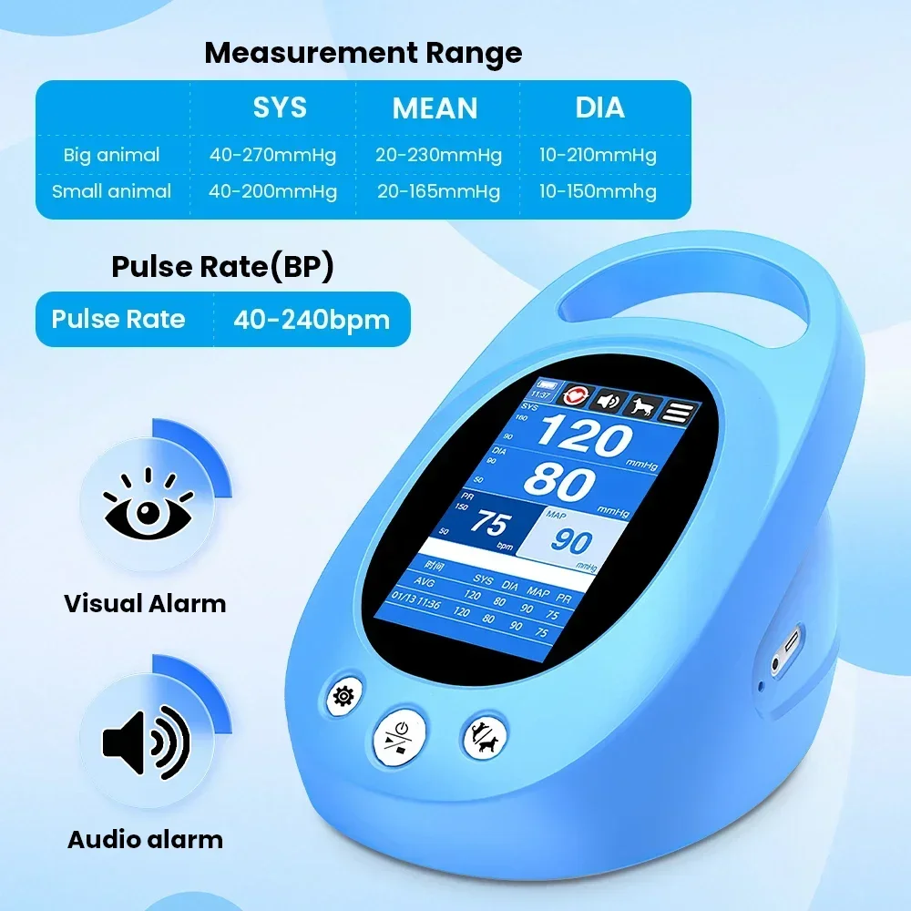 Electronic Sphygmomanometer Handheld Pet Blood Pressure Monitor 4.3 Inch IPS Tou
