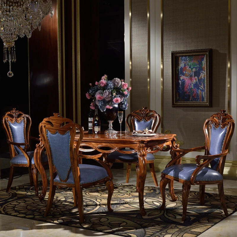 

Solid wood carved dining table luxury villa ebony wood dining table