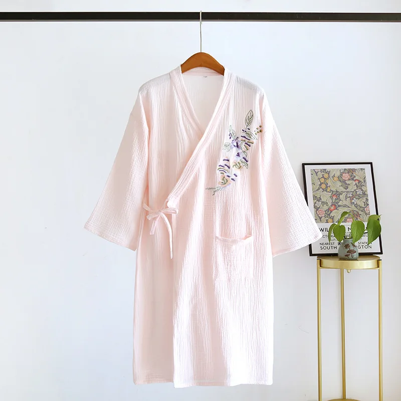 Glixoft Vestaglie a Doppia Garza Vestaglie Estive a Maniche Corte Accappatoio Cosmetico in Cotone Kimono Dolce E Traspirante Abito Notte Fresco per Le Donne