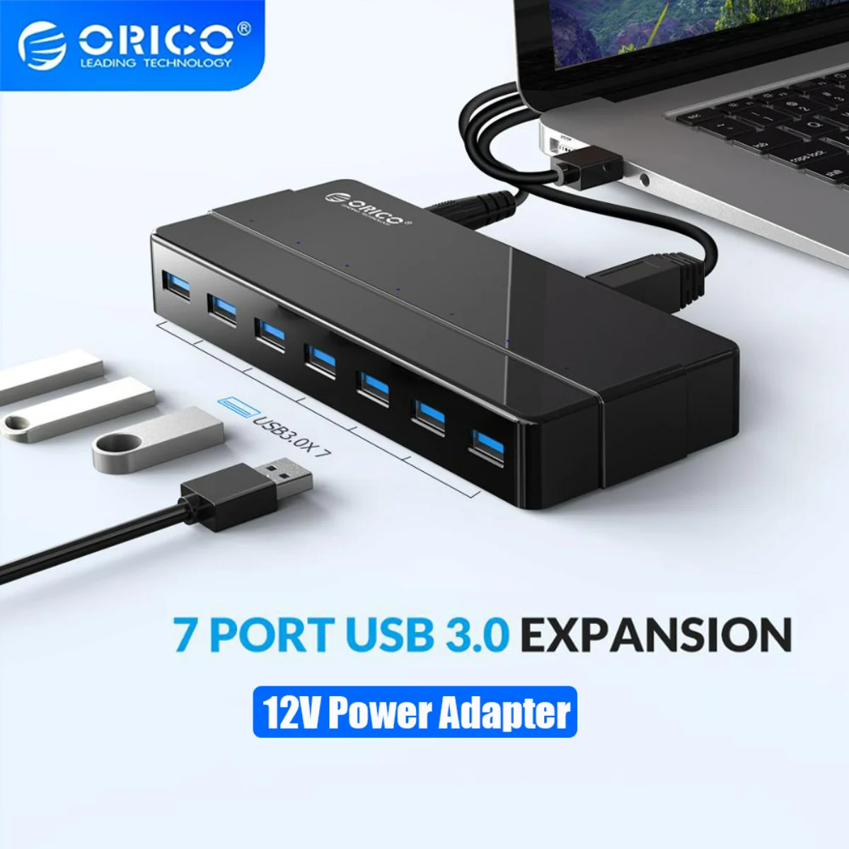Orico Porta Usb 3.0 Hub com 12v Adaptador de Alimentação Usb Splitter Otg Adaptador para Desktop Laptop pc Acessórios para Computador Supervelocidade