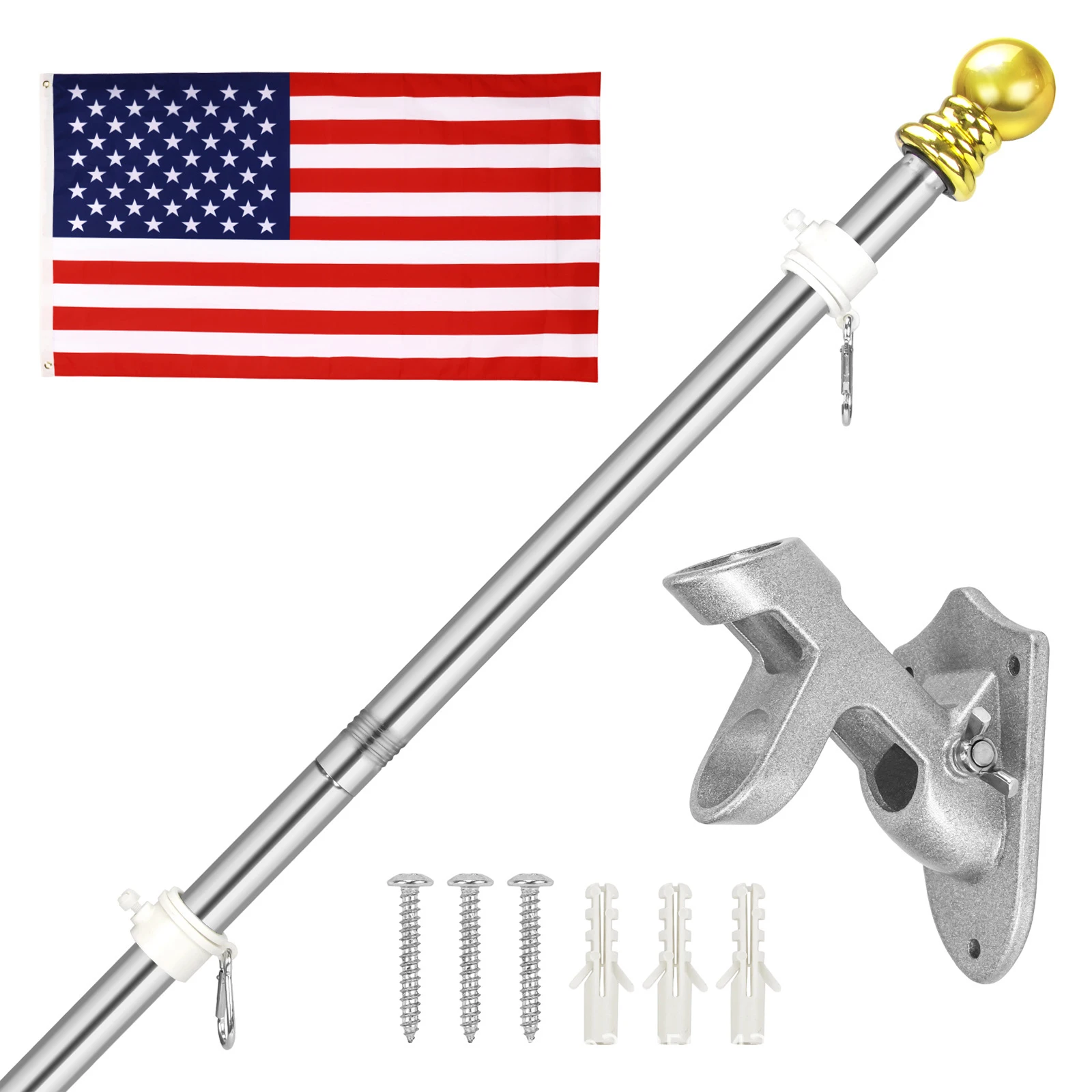 Flag Pole 6 FT Flagpole Holder Stainless Steel Bracket Rotating Rings 45&deg;&90&deg; Adjustable For Garden Wall Mounted flag pole attachments
