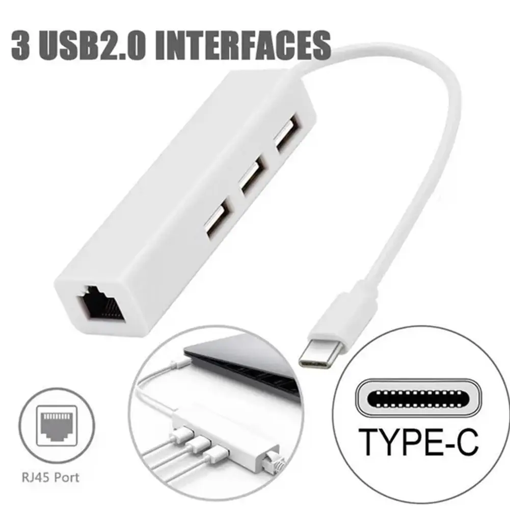 4 in 1 USB Type C to RJ45 Lan Network Card USB2.0 Ethernet Card