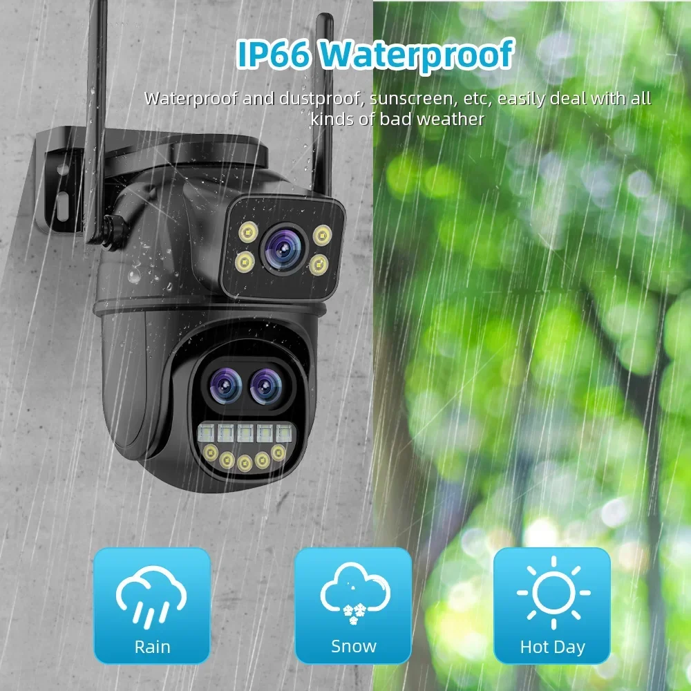 6K 12MP ICSEE Wifi Security Camera 3 Lens Dual Screen 8X Zoom Outdoor Waterproof Auto Tracking Human Detect Surveillance Camera 2
