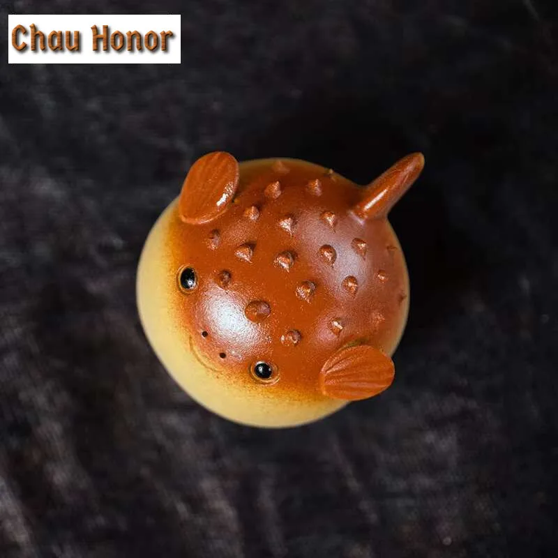 Yixing Handmade Sculpture Purple Clay Fish Tea Pet Cute Globefish Statue Ornaments Tea Figurine Chinese Zisha Tea Set Decoration