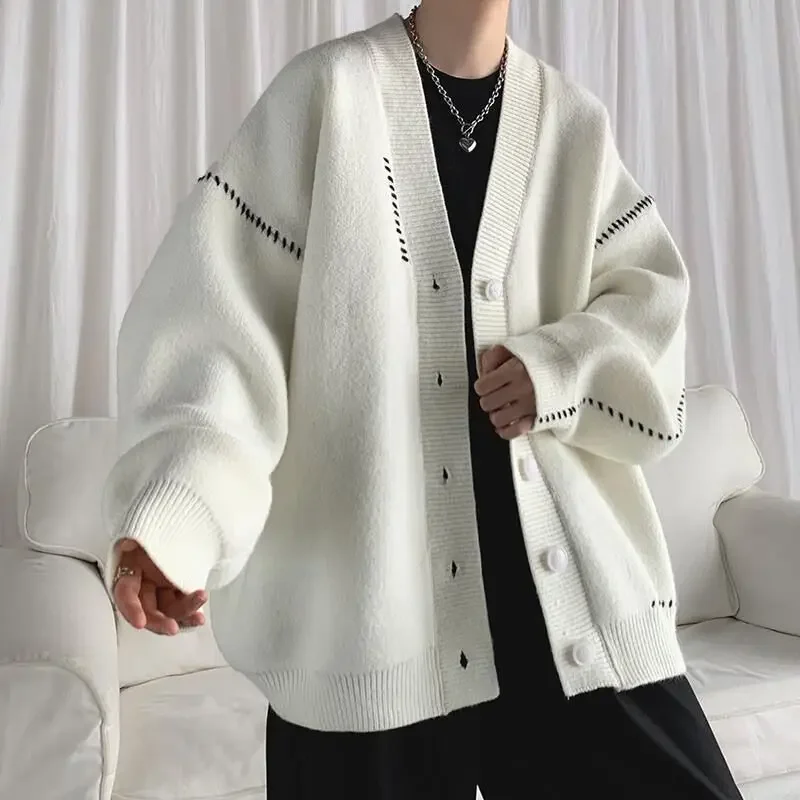 Sin sudadera Abrigos de manga larga Cárdigan de punto para hombre Suéter de otoño e invierno de color sólido para hombre Top casual Cable Original Cachemira