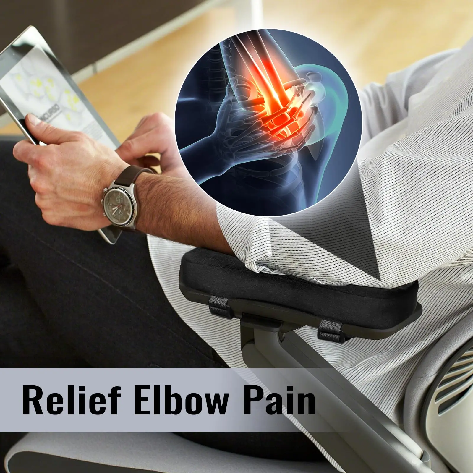 2 Pcs Office Chair Arm Pads,Soft PU Sponge Arm Rest for Desk Chair Gaming Chair,Arm Rest Cover Elbow Support,Removable Cleaning 3