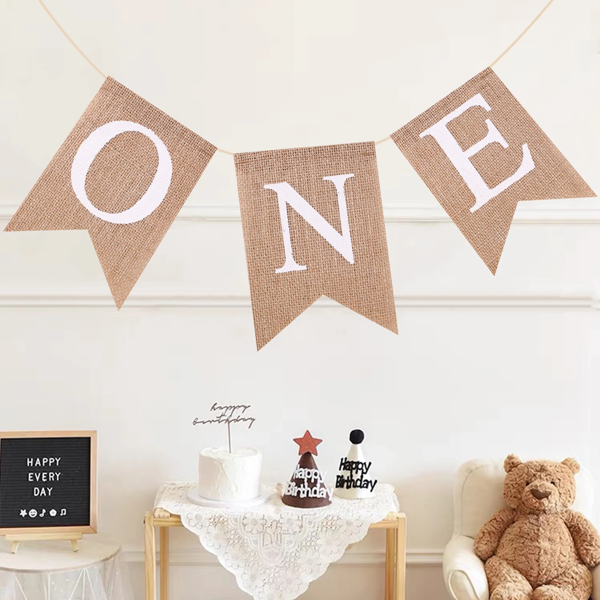 Baby Shower Supplies Burlap ONE Garland First Birthday Party Favors Highchair Fishtail Flag burlap linen bunting flags party decorations paper garland