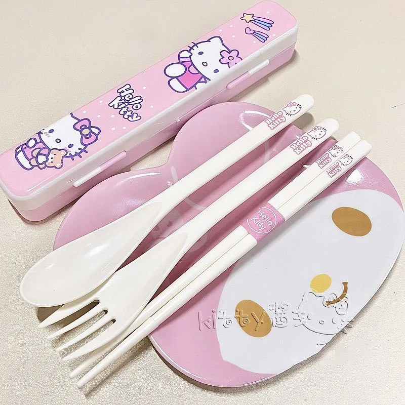 

4 стиля Kawaii KT столовые приборы в форме котов мультфильм Sanrioed аниме серии милые портативные строительные детали