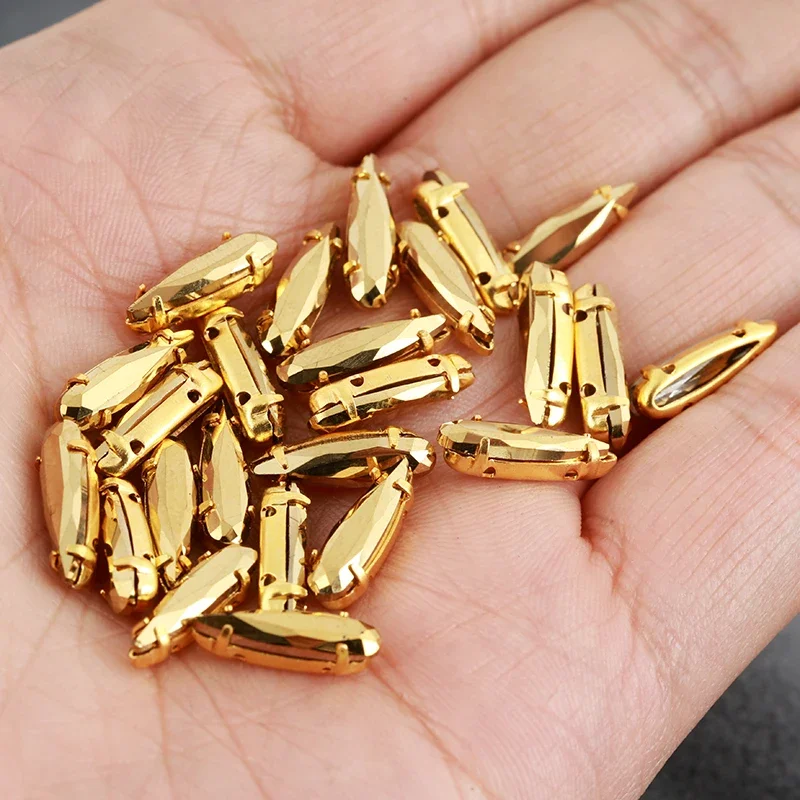 레센 뉴 4x15mm 바느질 유리 Aurum 색상 DIY 공예 장식에 대 한 골드 황동 클로 골드 스톤과 날카로운 눈물 라인 석