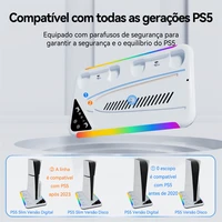 RGB Cooling Stand For PS5 Slim Console Gamepad Charging Base Headset Hook Game CD Storage Rack For PS5 Disc&Digital 3