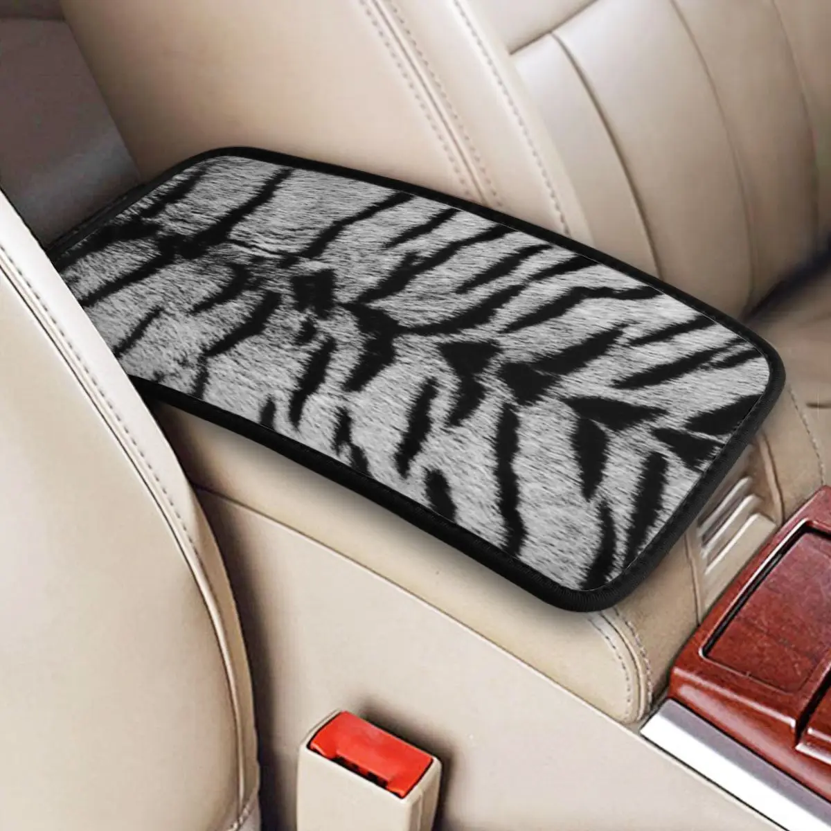 

Tiger Skin Print Car Armrest Cover Mat Anti-Slip Tropical Wild Animal Leather Center Console Cover Mat Car Storage Box Pad