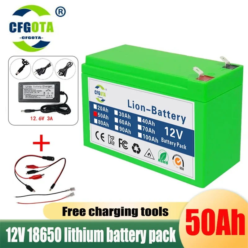 

12V 18650 Battery Pack 18650 Lithium Battery Recharable Solar Storage Battery Electric Lighting 12V 3A Charger