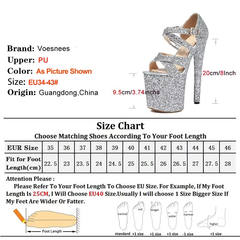 Summer Bling Sequin Sandals 20CM Super High Heels Women Platform Gold Dance Shoes 2025 Fashion Buckle Strap Nightclub Sandals