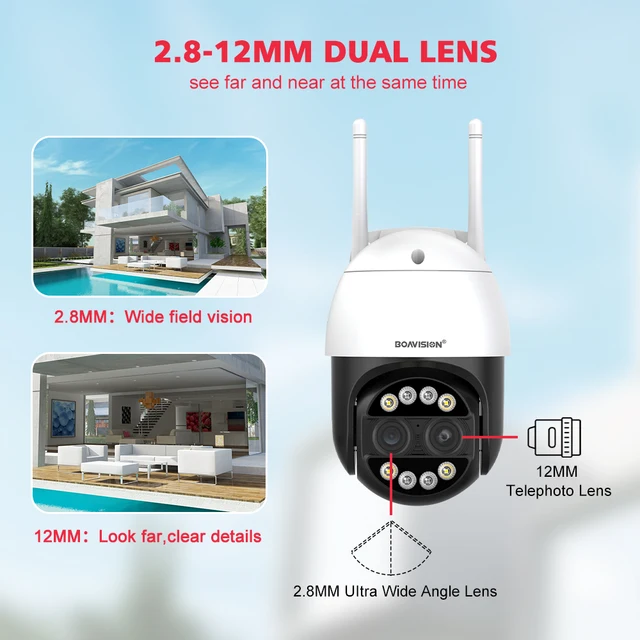 Dual Lens 2.8mm -12mm 8X Zoom 4K 8MP PTZ WiFi IP Camera 2K 4MP Outdoor AI Human Tracking 2-Way Audio Smart Home Security Camera 2