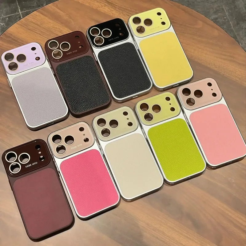 Elegant Lychee Leather Matte Shockproof Case with Glass Camera Protection