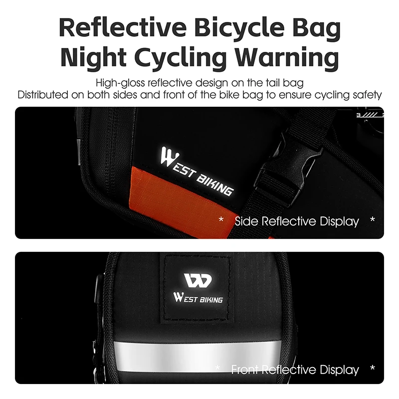 Bike Bag WEST BIKING Portable 1.2L Reflective Cycling Tail Saddle Waterproof Rear Pack Tailight