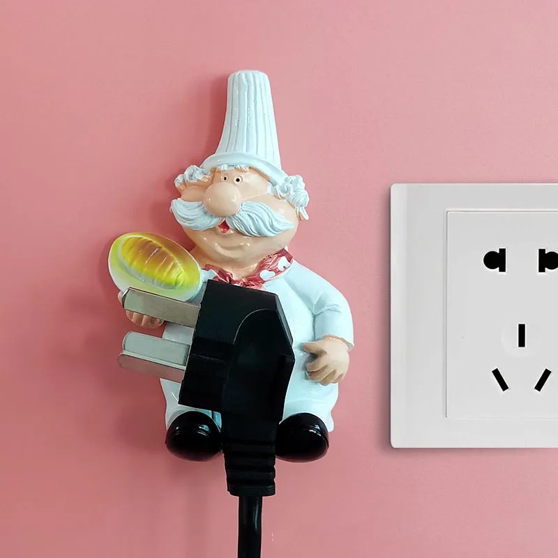 

Hot Sale Creative Lovely Cartoon Power Cord Storage Rack Chef Strong Storage Rack Hook Wall Decor Plug Holder Kitchen supplies