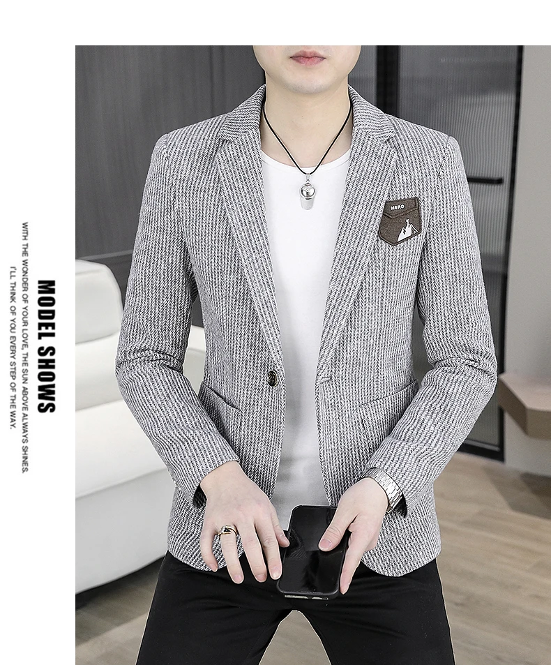 Blazer Männer Modische Casual Business Gentleman Outdoor Trend Einfarbig Bankett Vielseitig und Abnehmen Koreanische Version Blazer – Detail 12