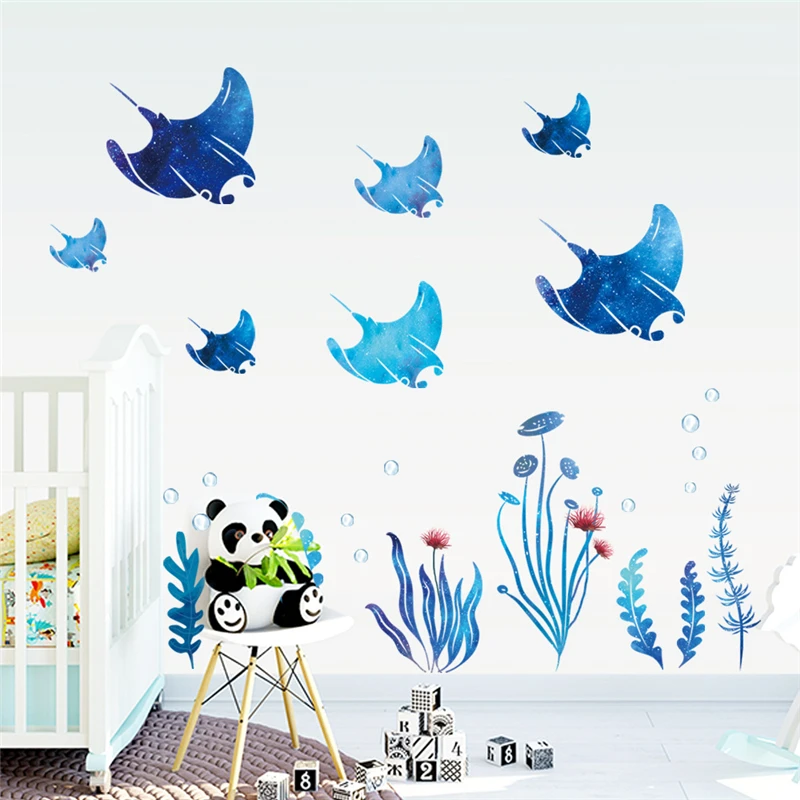 Underwater World Turtle Coral Fish School Creative Personalized Home Decoration Living Room Background Wall Sticker 28.5x90cm