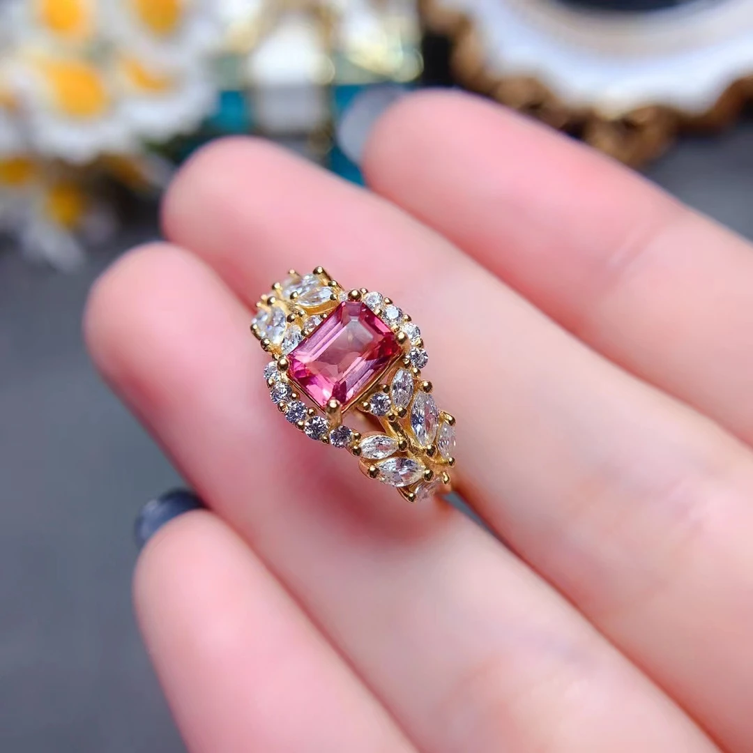 

Роскошное кольцо из розового турмалина для свадьбы, 5 мм * 7 мм, 1 карат, серебряное кольцо с натуральным турмалином и золотым покрытием, 925 драгоценности из серебра и камней