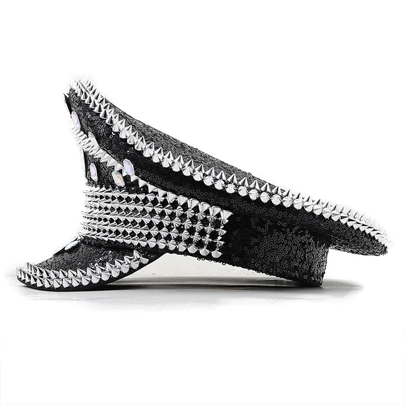 Women men steampunk Military Hat Sergeant Captain Hat Luxury Rhinestone Festival Birthday Part Hen Do Can Customize