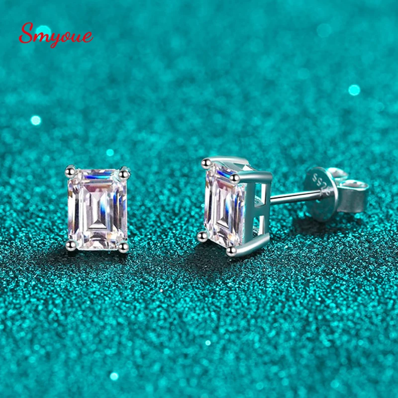 

Smyoue 0.5-2CT Emerald/Radiant Cut Moissanite Stud Earrings for Women Lab Grown Diamond Jewelry Wedding S925 Sterling Silver GRA