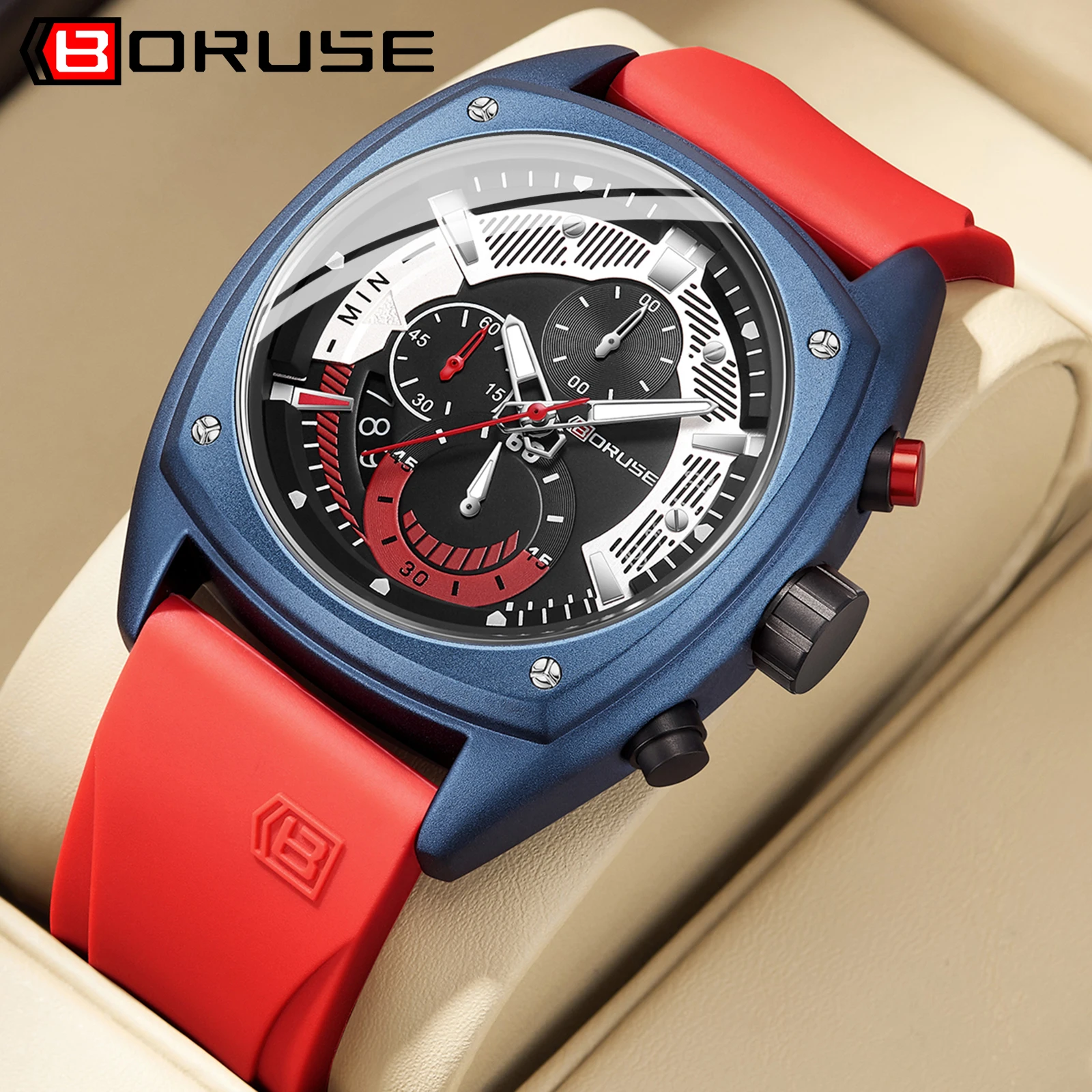 BORUSE Sports Watch Men Top Brand Luxury Mens Watches Male Business Waterproof Military Silicone Quartz Chronograph Wristwatch