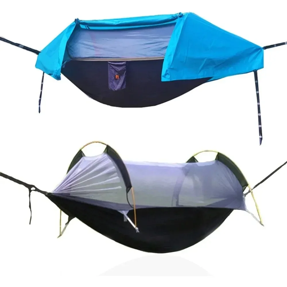 

Outdoor Furniture Camping Hammock With Mosquito Net and Rain Fly Cover 2 Person 4-in-1 Lightweight Backpack Ground Hammock Tent