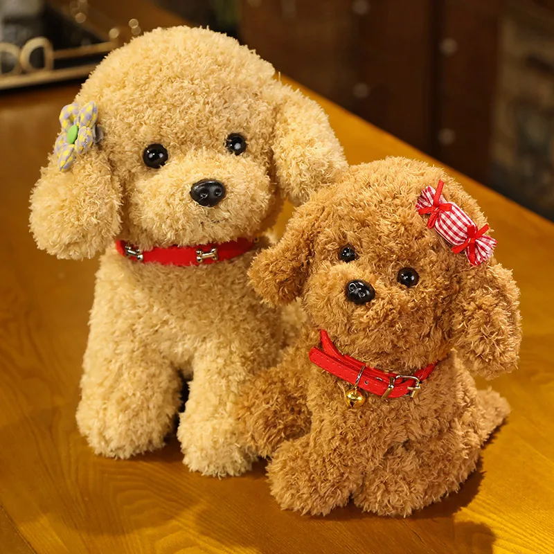 Lovely Curly Hair Teddy Dog Plush Toy with Collar and Head Flower - Soft Stuffed Animal