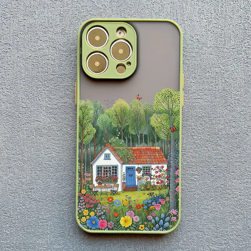 Modische Garten-Stil Kaffeehaus Handyhülle für iPhone 17 11 12 Mini Pro Max 13 14 15 16 Pro Max X XS XR Plus Stoßfeste Schutzhüllen – Detail 10