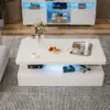 LED High Glossy Coffee Table Modern Coffee Table for Living Room 2 Tiers Rectangle Design Coffee Table with 16 Colors LED Lights 5