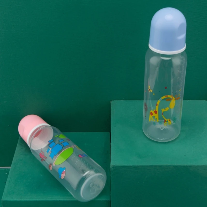 250ml Plastics Baby Bottle Cartoon Pattern Baby Feeding Bottle for Infant Newborn 7-inch Height