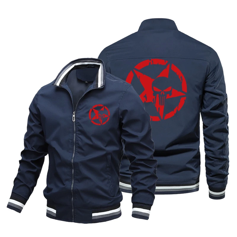 Hot selling men's fashion jacket coat new windbreaker tooling outdoor clothes casual handsome street anime punisher print coat
