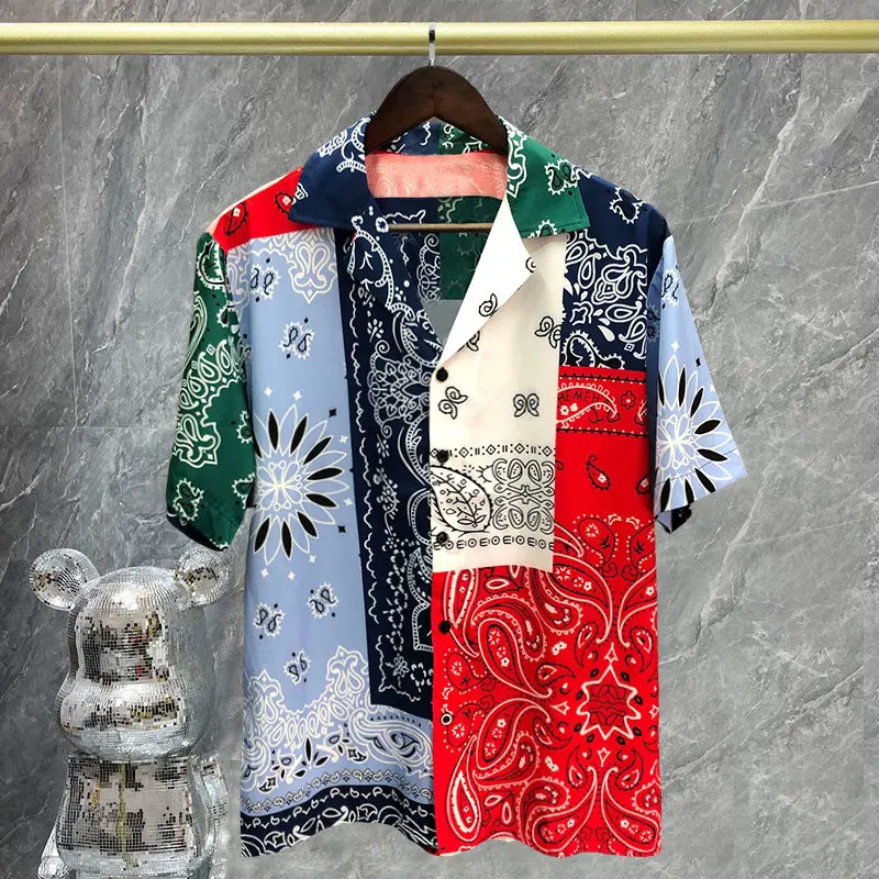 

Винтажные этнические Гавайские рубашки с цветочным принтом кешью в стиле пэчворк для мужчин, уличная одежда, летняя пляжная рубашка, повседневные праздничные Топы в стиле хип-хоп