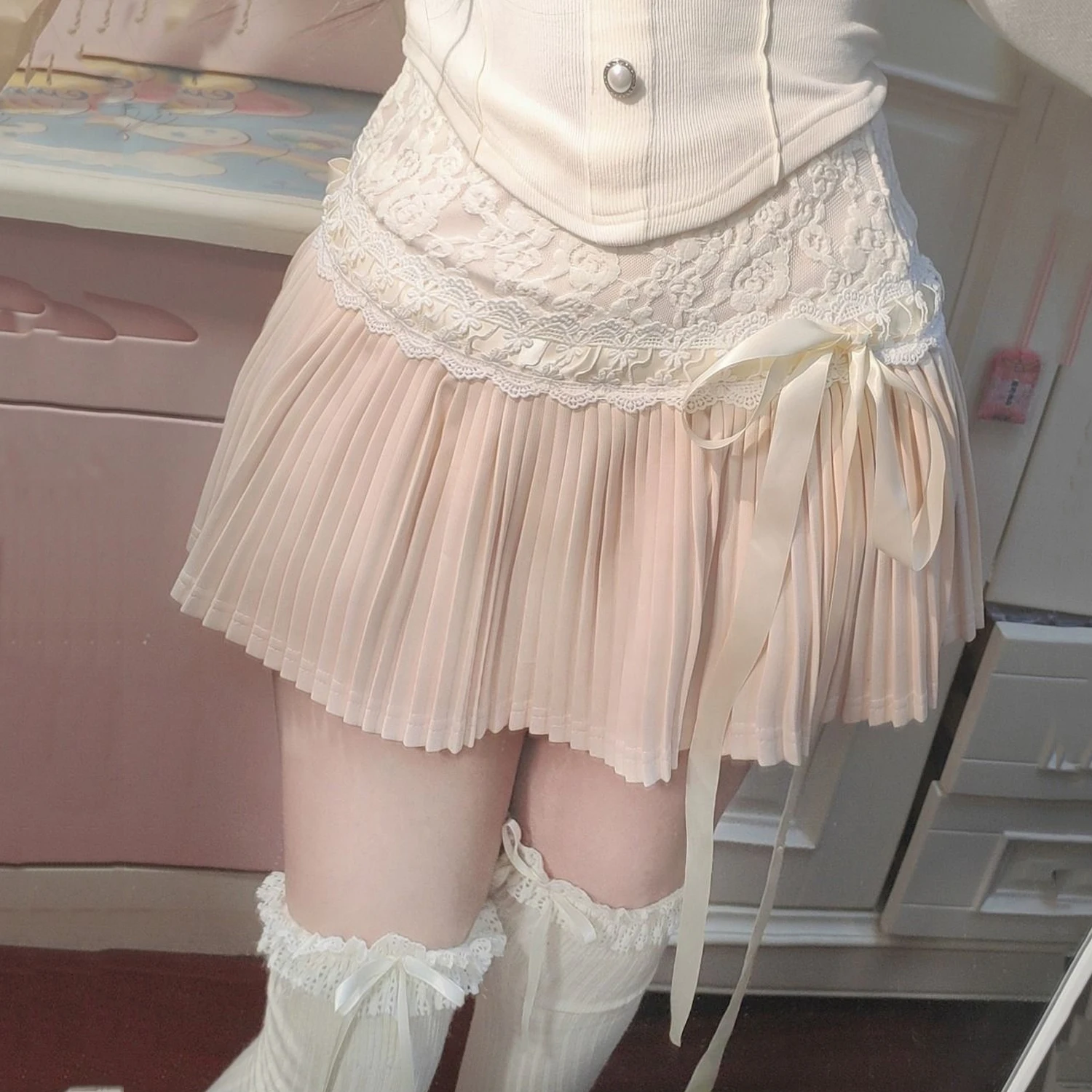 

Preppy Style Patchwork Mini Pleated Women's Skirt Sweet Kawaii Skort Japanese Harajuku Girls Lace Fairy Y2k Aesthetic Cute Skirt