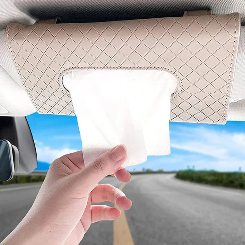 1 Stück Auto Tissue Box Pu Leder Auto Sonnenschutz Platte Tissue Box mit Tissue Universal Auto Interieur Lagerung Dekoration Zubehör – Detail 9