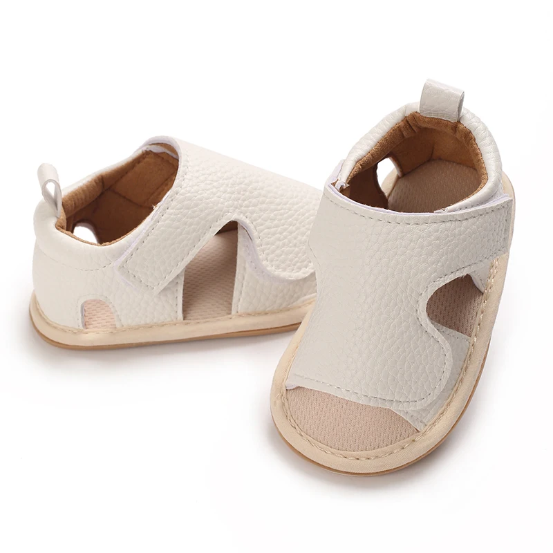 Summer New Leather Boys and Girls White Preschool Baby Sandals Rubber Sole Anti slip Baby Shoes Newborn Walking Shoes