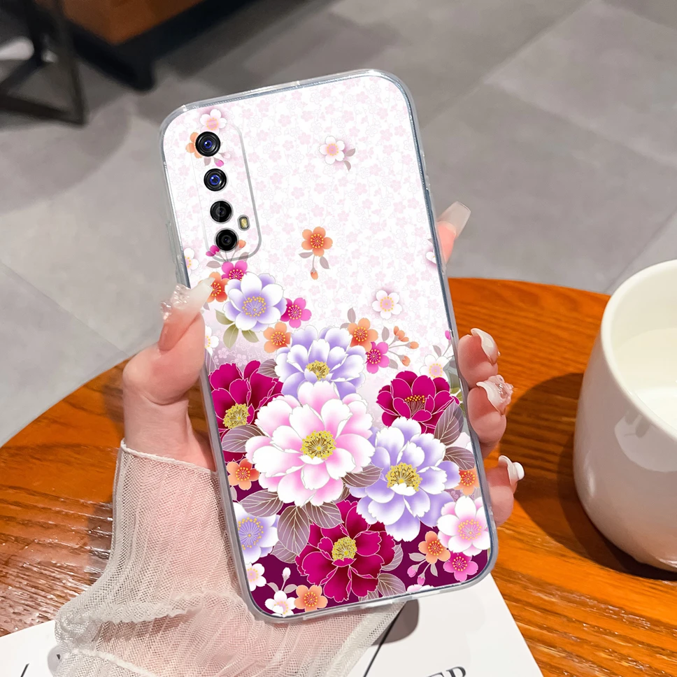 Gradient Flowers Pattern Soft Clear TPU Silicone Phone Case