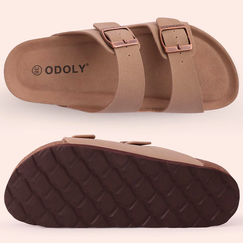 Kidmi Women's Cork Footbed Slippers Summer Women Flat Sandals With Cork Beach Slides Adjustable Buckle With Open Toe Sandals