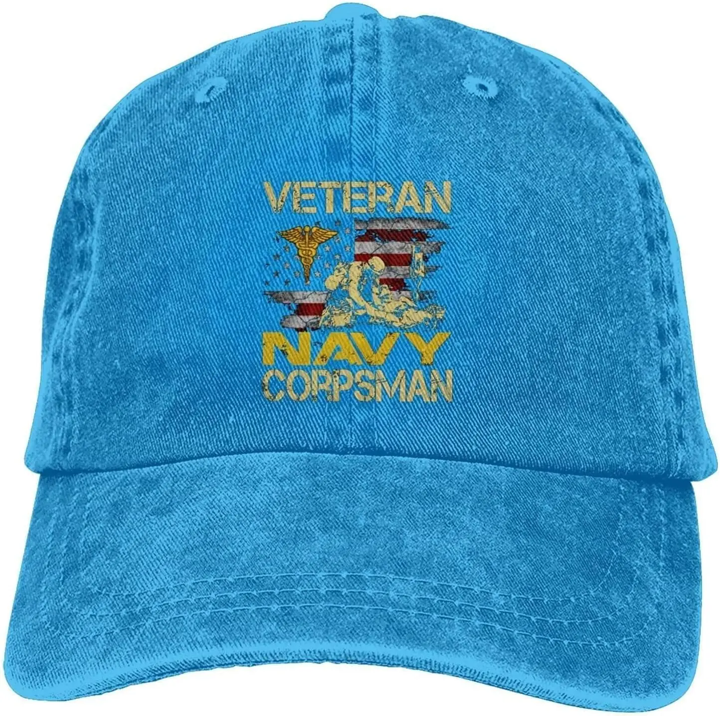 

Proud Veteran Navy Corpsman Denim Baseball Cap Hat Adjustable Cowboy Hat