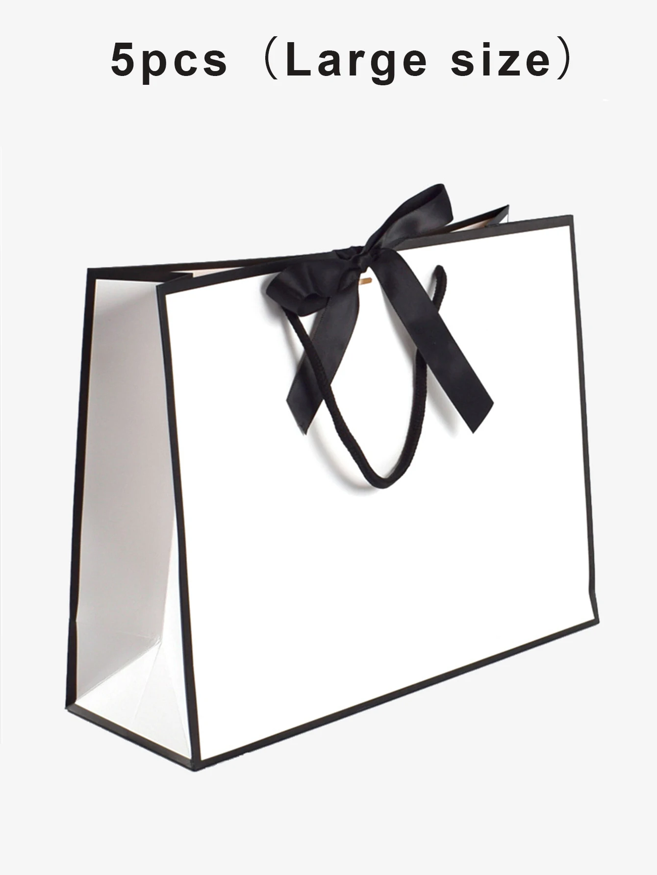 Geschenktüten mit Schleife im Hepburn-Stil, 5er-Set – schwarzer und goldener Besatz, Geschenktüten für Hochzeiten, Weihnachtsfeier- und Eventverpackungen – Detail 3
