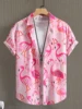 Men's Hawaiian Flamingo Print Shirt Button Down Short Sleeve Casual Shirt 1
