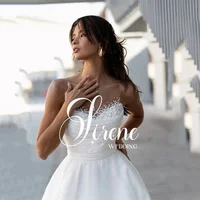 Sirene طول الأرض رقبة على شكل قلب تول لؤلؤ فساتين زفاف بدون أكمام أنيقة وبسيطة الطيات على شكل حرف a زي العرائس حسب الطلب 4