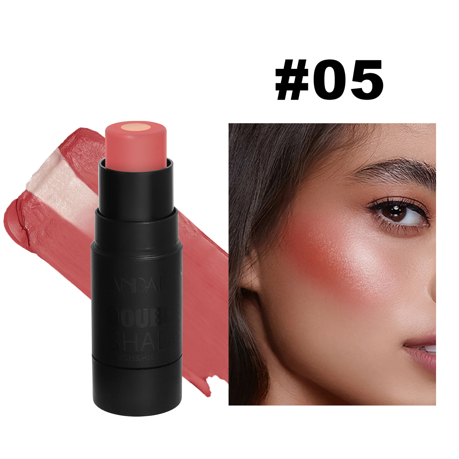 Handaiyan 2 In 1 Matte Glitter Face Blusher Smooth Cheek Velvety Blush Highlighter Stick Rouge Waterproof Contour Makeup 4