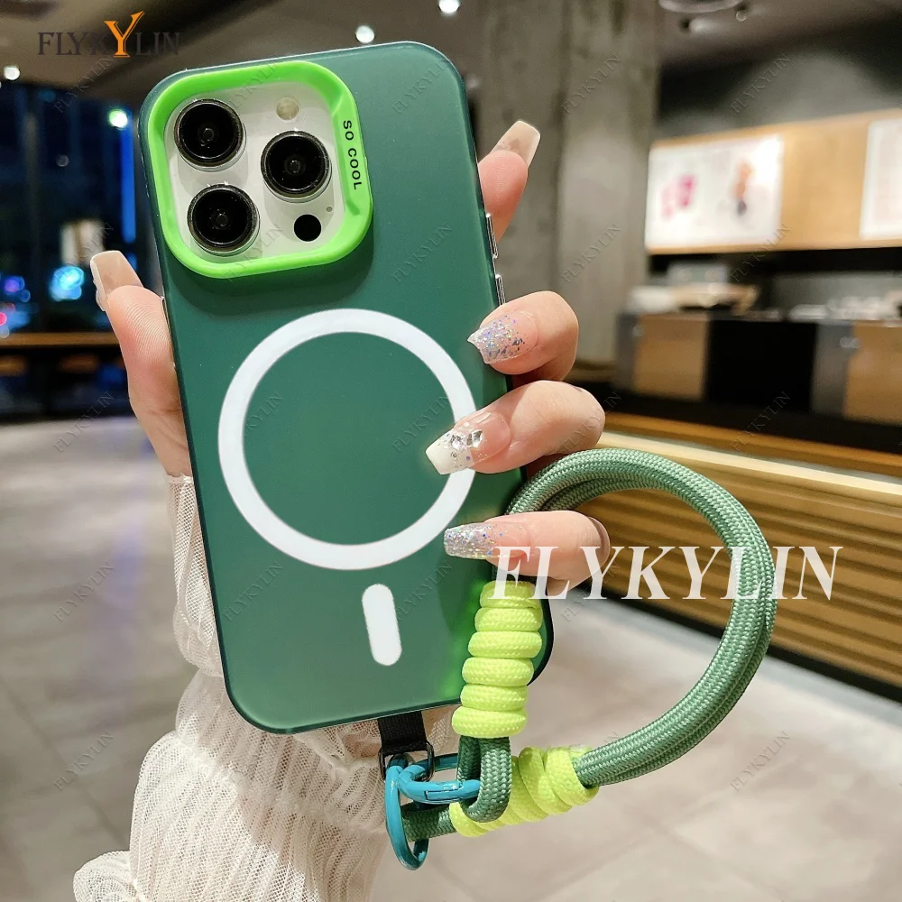 Silver Shockproof Phone Case with Magnetic Suction and Hand Rope